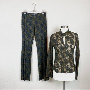 Sfarzo Floral Lace Overlay Pants with Sheer Floral Lace Matching Top Size 12